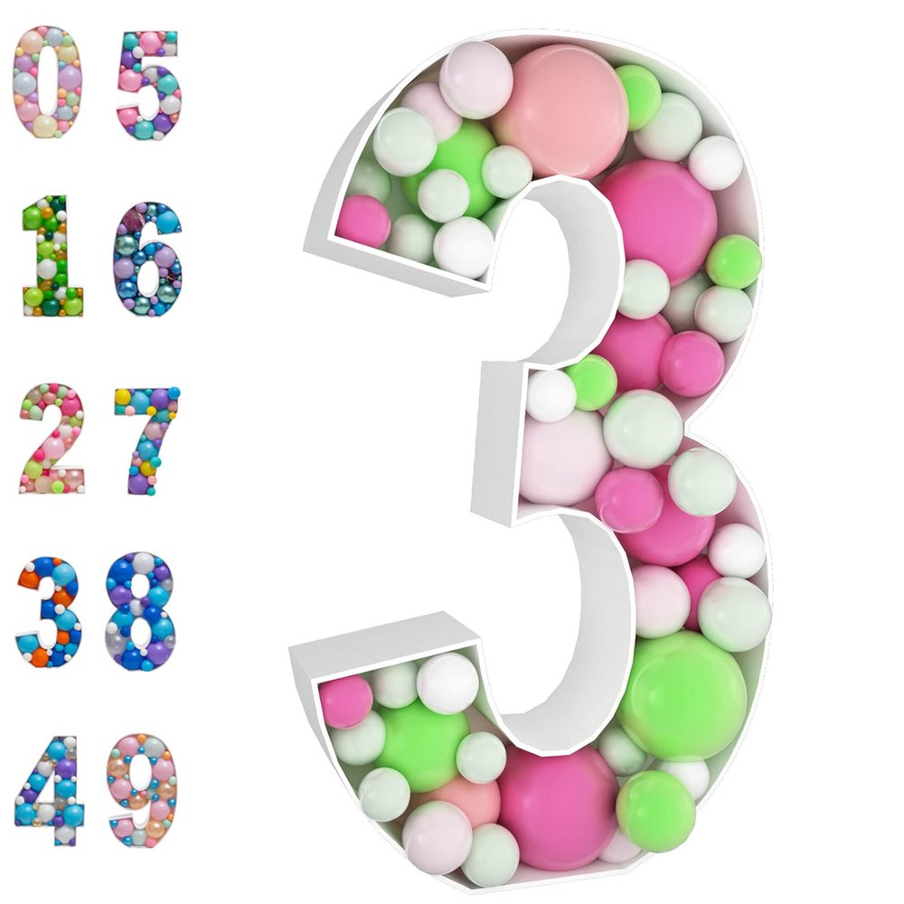 3FT Mosaic Balloon Frame Number 3 Light Up Numbers Pre-Cut Kit Thick Foam Board for Birthday Decoration