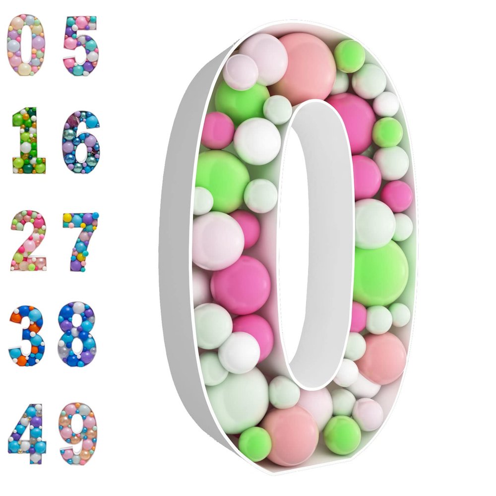 3FT Mosaic Balloon Frame Number 0 Pre-Cut Kit Thick Foam Board Decoration for Birthdays Anniversary Baby Shower