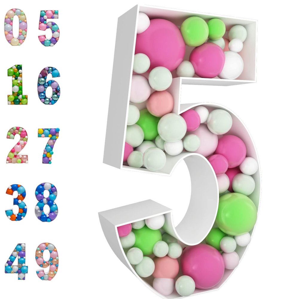 3FT Mosaic Balloon Frame Number 5 Light Up Numbers Pre-Cut Kit Thick Foam Board for Birthday Decoration