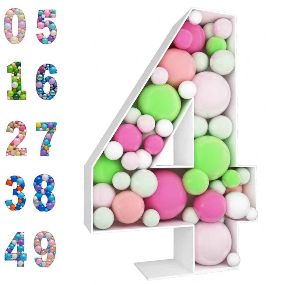 3FT Mosaic Balloon Frame Number 4 Light Up Numbers Pre-Cut Kit Thick Foam Board for Birthday Decoration