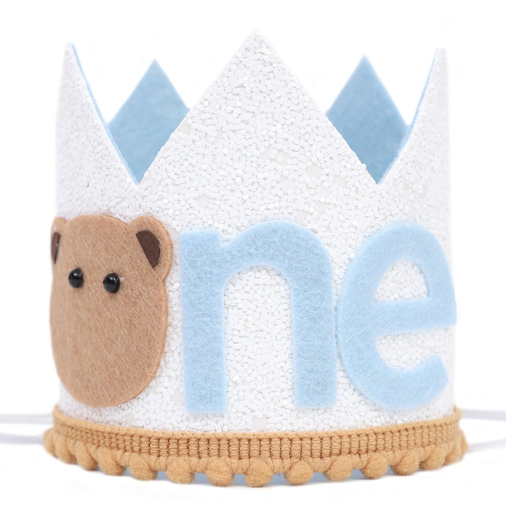 WAOUH Teddy Bear Crown - Costume Headwear, Bear Themed First Birthday Party Decorations, White, Boys aged 1 year