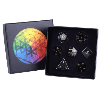 Cheungshing 7 PCS Handcrafted DND Polyhedral Dcie Sets for Role Playing Games MTG Table Game Polished Tumbled Stone Dices, Black Obsidian