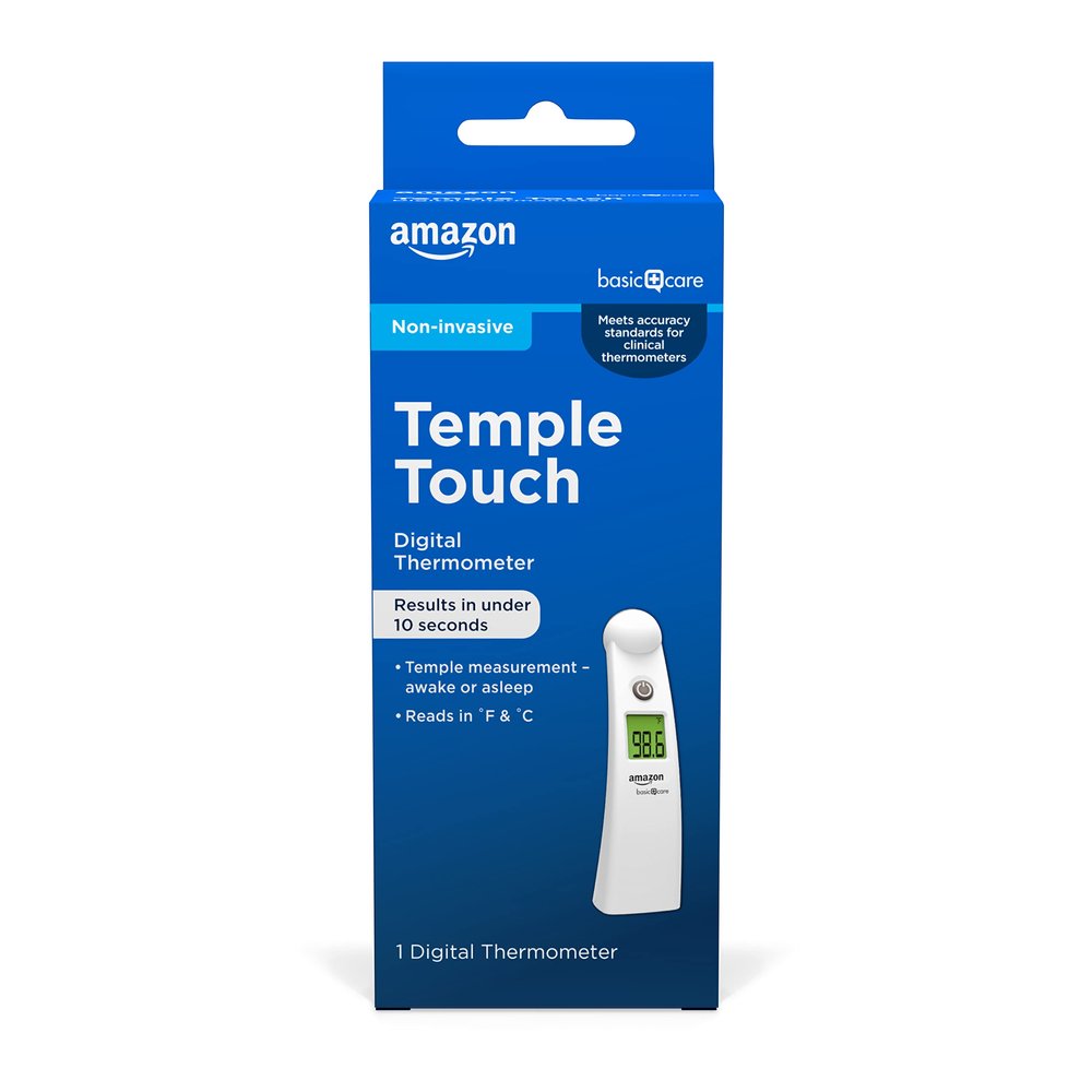 Amazon Basic Care Temple Touch Digital Thermometer, White