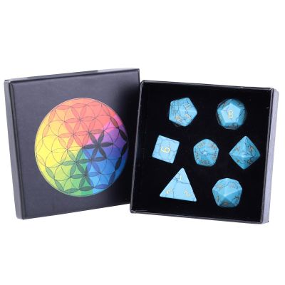 Cheungshing 7 PCS Handcrafted DND Polyhedral Dcie Sets for Role Playing Games MTG Table Game Polished Tumbled Stone Dices, Blue Howlite Turquoise