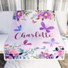 CenturyTee Personalized Baby Blanket Custom with Name for Girl Butterfly Purle Flower Kid Daughter Granddaughter Niece Birthday Customized Christmas Fleece Blanket (60 x 80 in Adult Size) view 2
