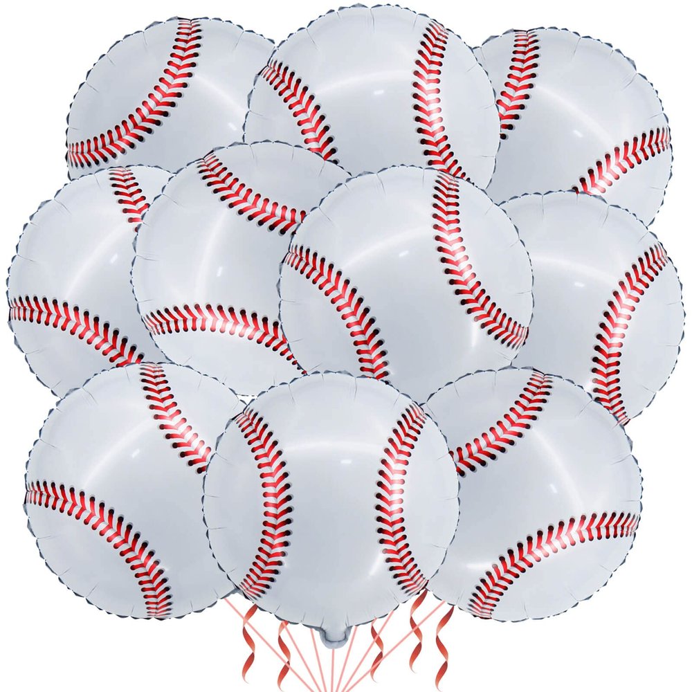 10 Pack 18 Inch Baseball Foil Balloons Helium Metallic Mylar Balloons for Birthday Party Sports Theme World Cup Party Decorations
