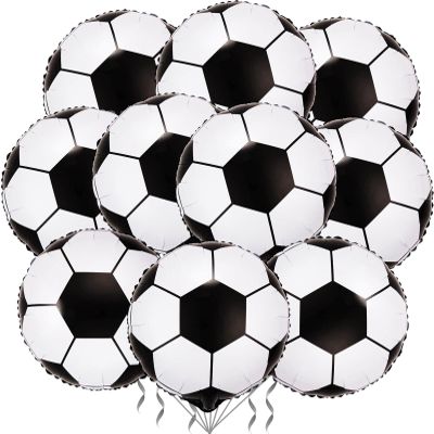 10 Pack 18 Inch Soccer Foil Balloons Football Helium Metallic Mylar Balloons for Birthday Party Sports Theme World Cup Party Decorations