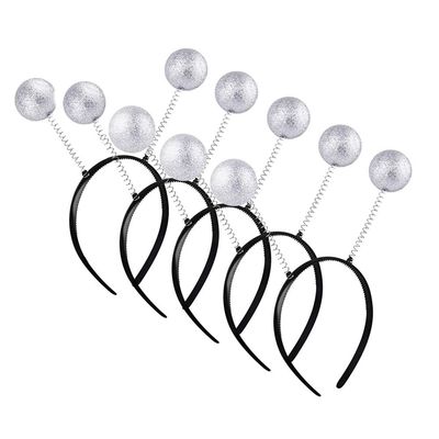 Gampu Glitter Ball Boppers - 5pcs Martian Antenna Headbands Alien Head Boppers Christmas Party Gifts White
