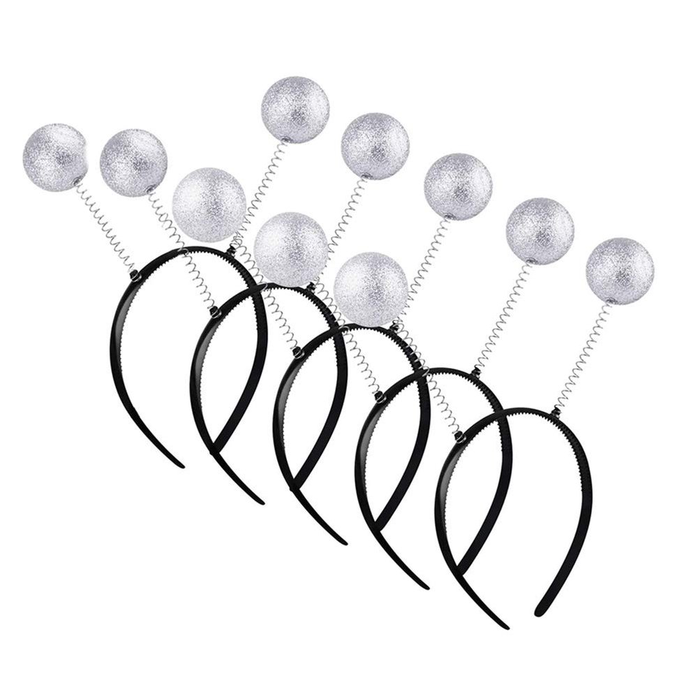 Gampu Glitter Ball Boppers - 5pcs Martian Antenna Headbands Alien Head Boppers Christmas Party Gifts White