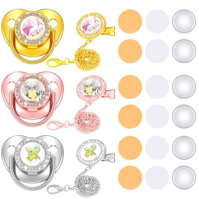3 Pieces Sublimation Pacifier Set Name Custom Baby Bling Pacifier Clip Glitter Personalized Artificial Crystal Decoration for Girl Boys Baby with Blanks