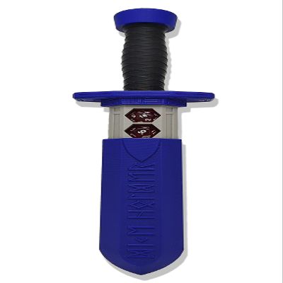 MunnyGrubbers - Sword Dagger Dice Holder - (Random 7PCS D20 Dice Set Included) - Custom Polyhedral Dice Storage for Tabletop RPG - Dungeons and Dragons - DND - D&D (Dark Blue)