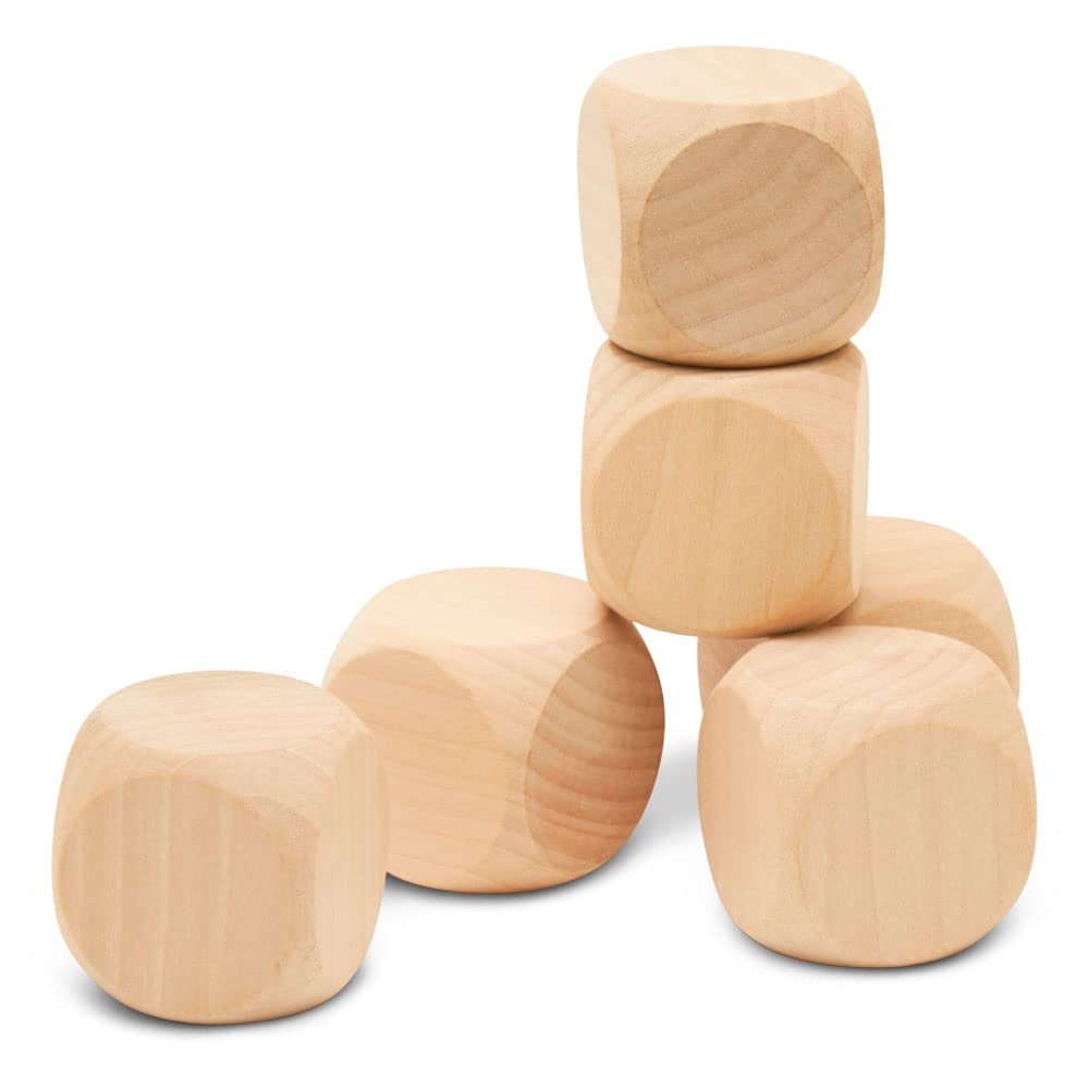 Wooden Blank Dice 1-1/2 inch x 1-1/2 inch, Pack of 25 Wooden Blocks Unfinished for Wooden Cube Craft, Games, and Parties, by Woodpeckers