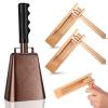 Nuanchu 10 Inch Cowbell Noise Makers for Sport Event Steel Cowbell with Handle and 2 Pcs Wooden Spinning Rattle Ratchet Matraca Cheer Bell Alarm for Football Game Musical Percussion Instruments(Brown) view 1