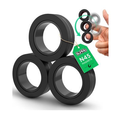 BunMo Magnetic Rings Black Improved N45 Grade Magnets, BPA-Free, Compact & Quiet Fidget Toy for Adults & Teens, Portable Handheld Toy for Office, School, & Travel
