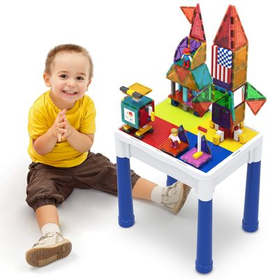 PicassoTiles 316 Piece Activity Table with Magnetic Tiles and Building Brick Blocks, Playset Table with Magnetic Action Figures & Storage Included, Can be Use as Water & Sand Tables STEM Toys Ages 3+
