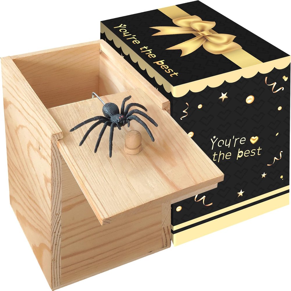 GIIOASA Spider Prank Big BoxWooden Surprise BoxSpider Money Surprise in a Box,Handmade Fun Practical Surprise Joke Boxes,Prank Stuff