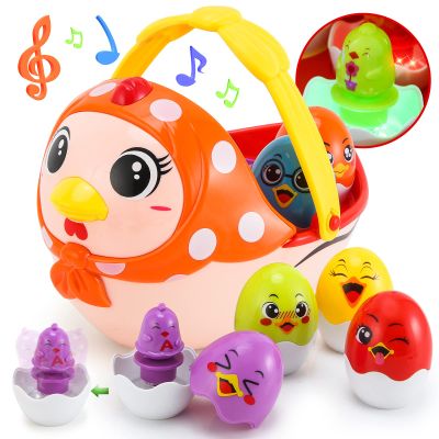 LinseyFun Baby Easter Egg Toy Basket, 6PCS Matching Musical Eggs for Babies Toddlers, Easter Basket Ideas for 1 2 3 4 5 Year Old Boys & Girls