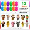 12 Pack Easter Eggs Filled with Animal Finger Puppets, Easter Basket Stuffers Surprise Easter Gifts Prefilled Mini Finger Plush Toys Hunt Party Favors for Kids view 3