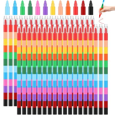 Gersoniel 36 Pieces Stackable Crayons Stacking Buildable Crayons 12 Colors Colorful Stackable Pencils Party Favors DIY Rainbow Pencil for School Office Birthday Party