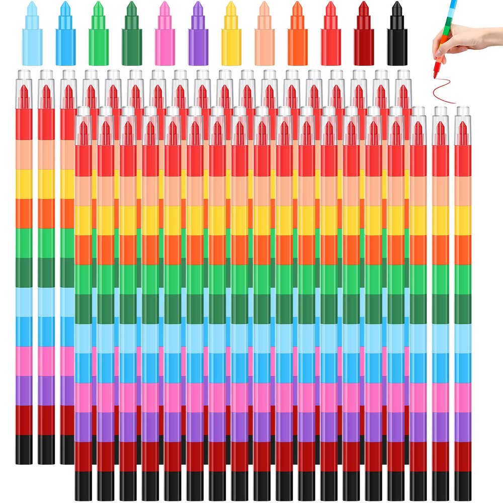 Gersoniel 36 Pieces Stackable Crayons Stacking Buildable Crayons 12 Colors Colorful Stackable Pencils Party Favors DIY Rainbow Pencil for School Office Birthday Party