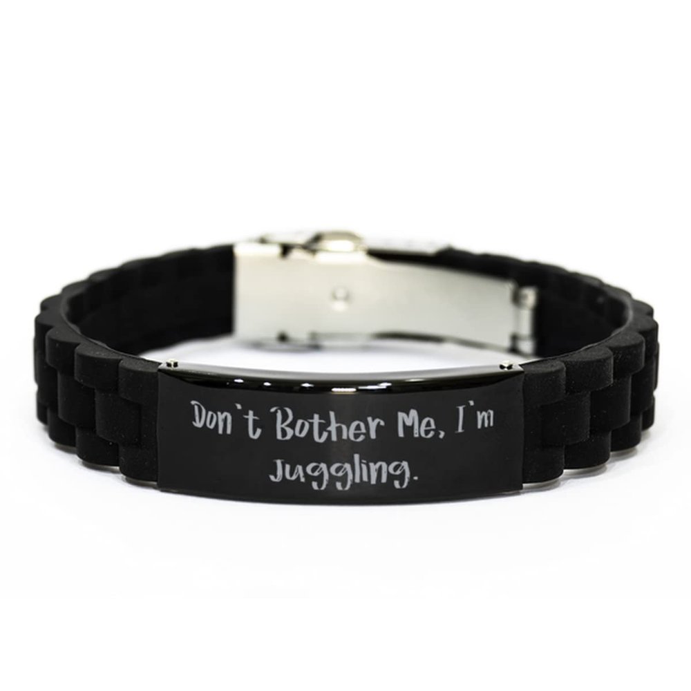 Cute But Rude Don't Bother Me, I'm Juggling. Juggling Black Glidelock Clasp Bracelet, Motivational Juggling Gifts, Engraved Bracelet for Men Women