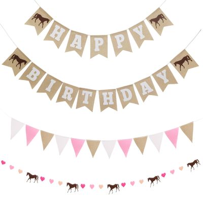 Horse Birthday Decorations  Happy Birthday Burlap Banner  Felt Horse Garland and Pennant Banner  Horse Party Supplies