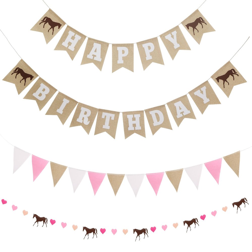 Horse Birthday Decorations  Happy Birthday Burlap Banner  Felt Horse Garland and Pennant Banner  Horse Party Supplies