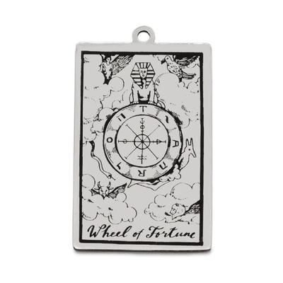 AttractionOil.com Silver Metal Tarot Card Pendant Necklace (Wheel of Fortune)