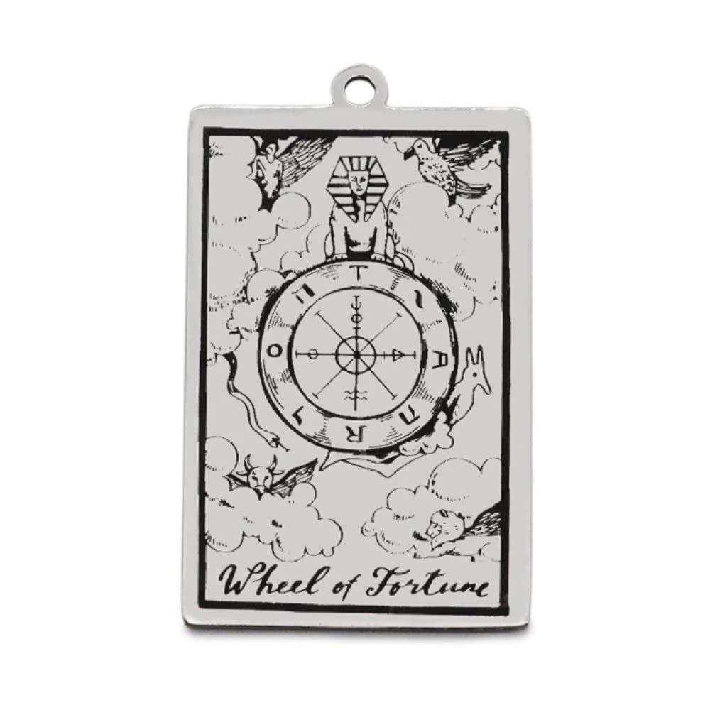 AttractionOil.com Silver Metal Tarot Card Pendant Necklace (Wheel of Fortune)