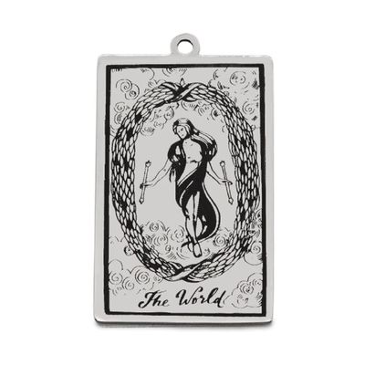 AttractionOil.com Silver Metal Tarot Card Pendant Necklace (The World)