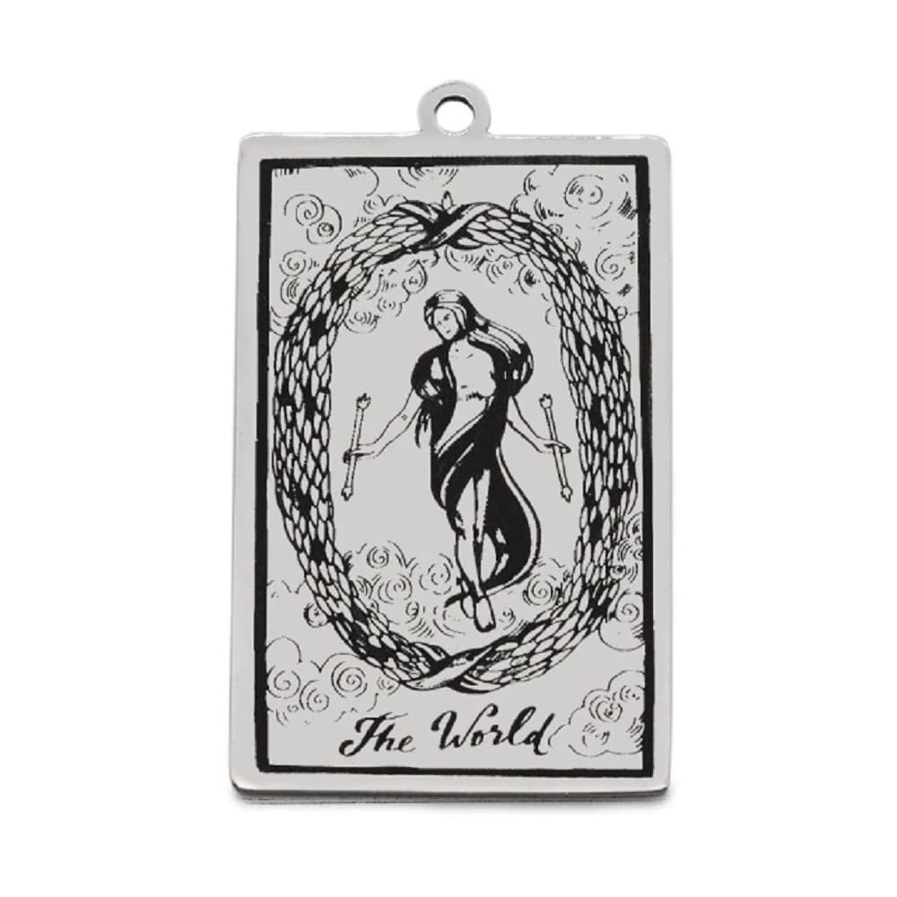 AttractionOil.com Silver Metal Tarot Card Pendant Necklace (The World)