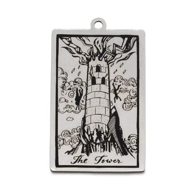 AttractionOil.com Silver Metal Tarot Card Pendant Necklace (The Tower)