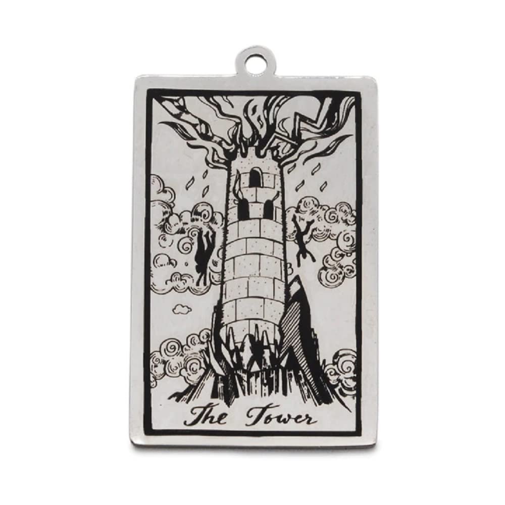 AttractionOil.com Silver Metal Tarot Card Pendant Necklace (The Tower)