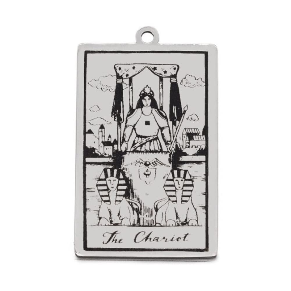 AttractionOil.com Silver Metal Tarot Card Pendant Necklace (The Chariot)