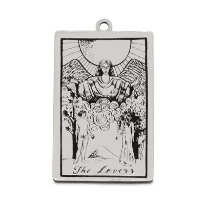 AttractionOil.com Silver Metal Tarot Card Pendant Necklace (The Lovers)