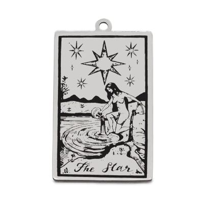 AttractionOil.com Silver Metal Tarot Card Pendant Necklace (The Star)