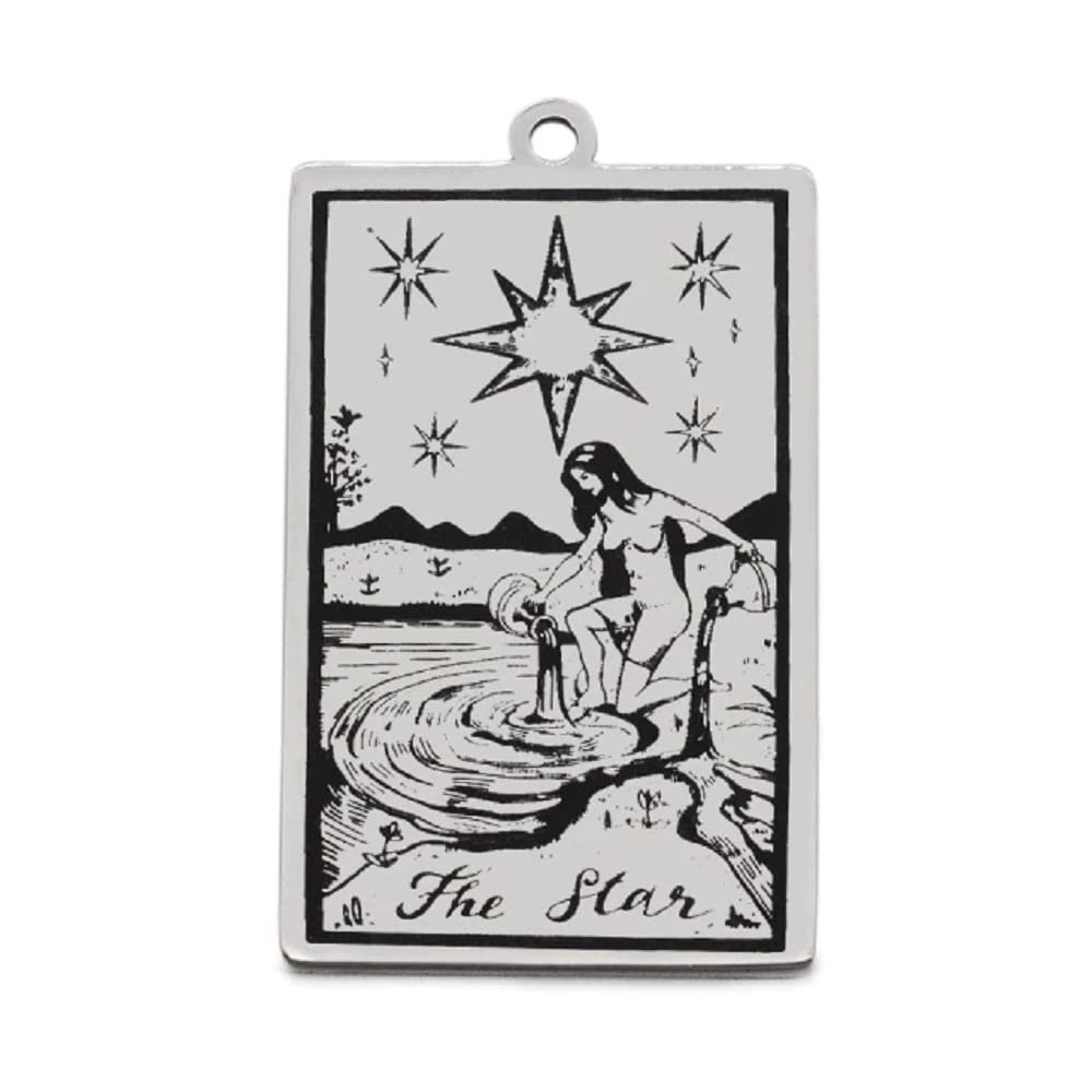 AttractionOil.com Silver Metal Tarot Card Pendant Necklace (The Star)