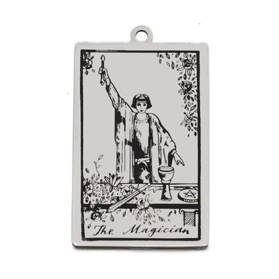 AttractionOil.com Silver Metal Tarot Card Pendant Necklace (The Magician)