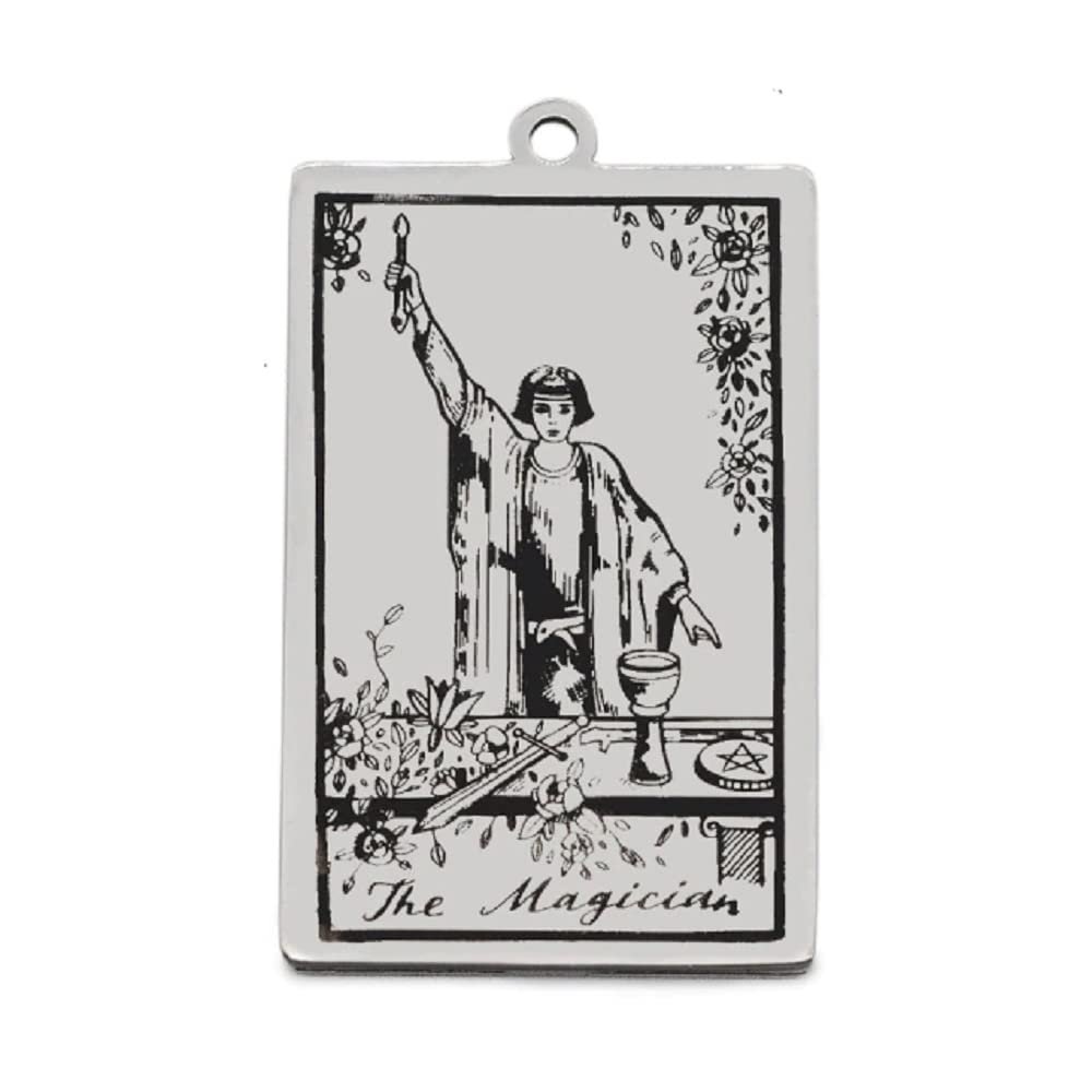 AttractionOil.com Silver Metal Tarot Card Pendant Necklace (The Magician)