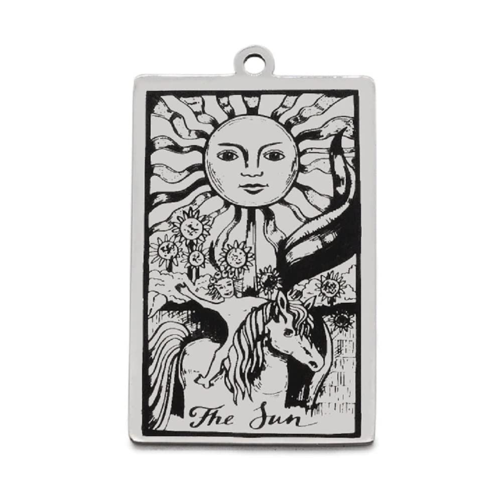 AttractionOil.com Silver Metal Tarot Card Pendant Necklace (The Sun)