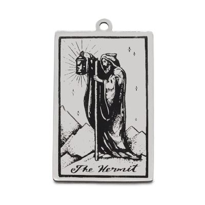AttractionOil.com Silver Metal Tarot Card Pendant Necklace (The Hermit)