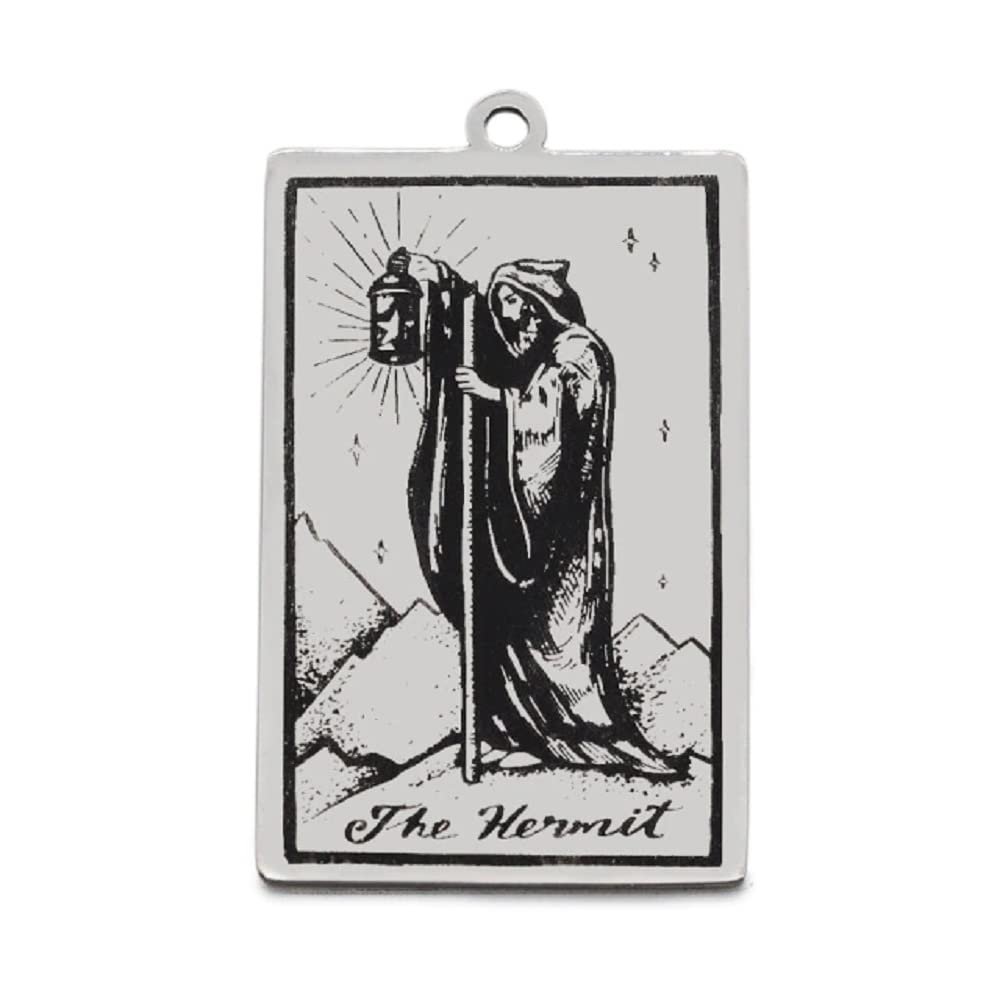 AttractionOil.com Silver Metal Tarot Card Pendant Necklace (The Hermit)
