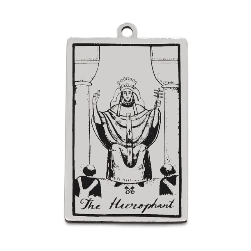 AttractionOil.com Silver Metal Tarot Card Pendant Necklace (The Hierophant)