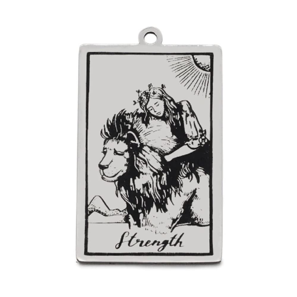 AttractionOil.com Silver Metal Tarot Card Pendant Necklace (Strength)
