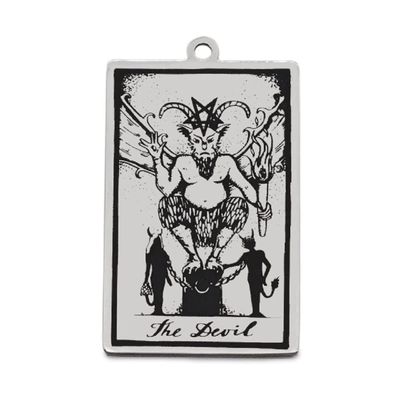 AttractionOil.com Silver Metal Tarot Card Pendant Necklace (The Devil)