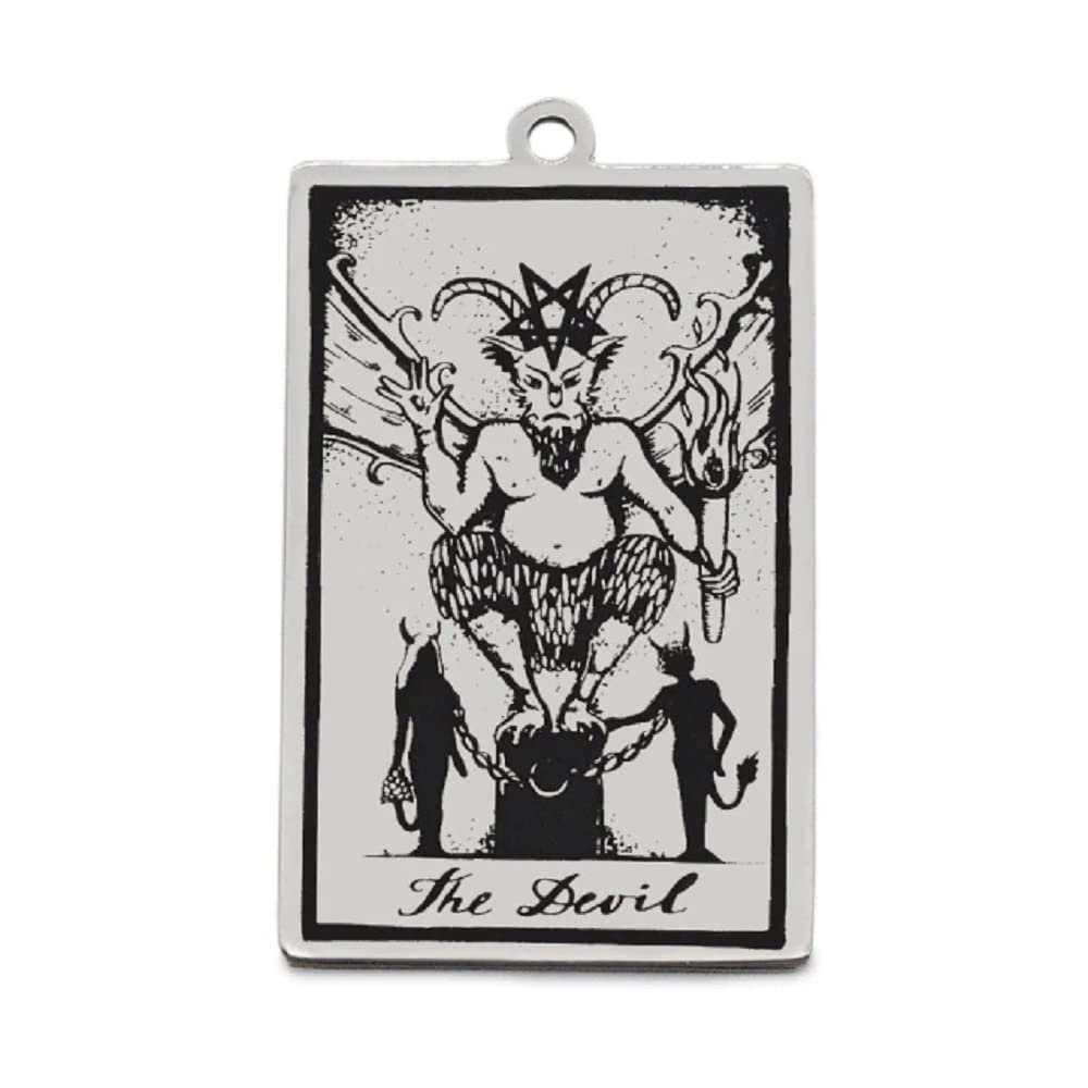 AttractionOil.com Silver Metal Tarot Card Pendant Necklace (The Devil)