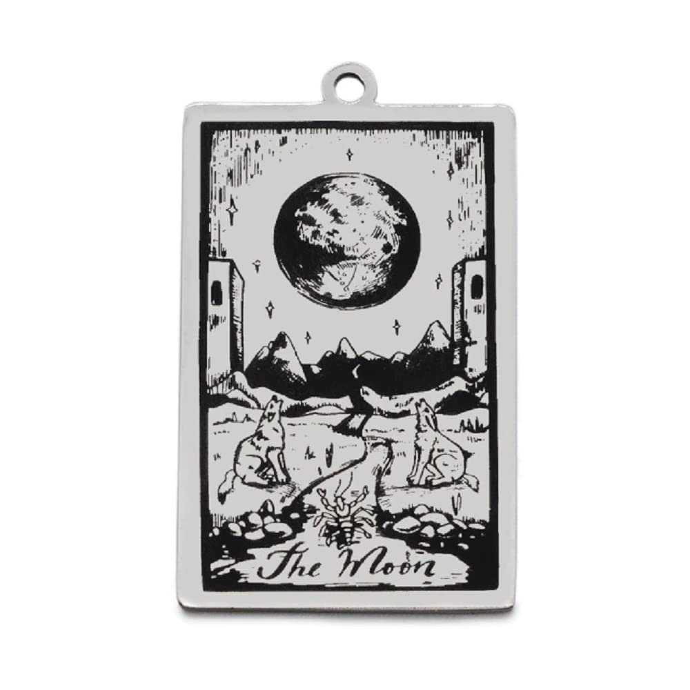 AttractionOil.com Silver Metal Tarot Card Pendant Necklace (The Moon)