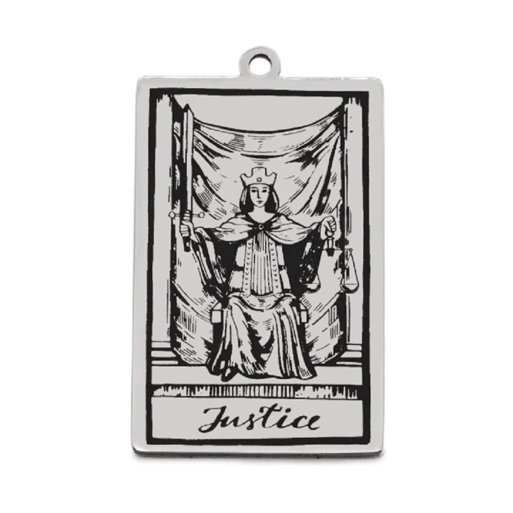 AttractionOil.com Silver Metal Tarot Card Pendant Necklace (Justice)