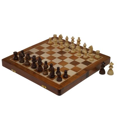 Hastha Kalalu Upgraded Wooden Travel Chess Board Set, Premium Quality, Staunton Style Tournament Series Handcrafted Folding Magnetic Travel Chess Set Rosewood (16x16 Inches)
