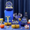 9 Pieces Blue Gold Birthday Table Decorations Happy Birthday Honeycomb Centerpieces Glitter Table Toppers, Blue and Gold Party Decorations for Kids Baby Shower, Men and Woman Party Supplies view 4